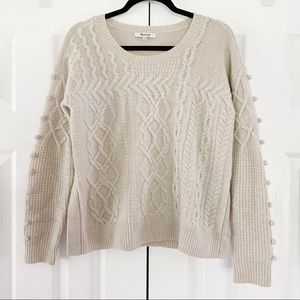 Madewell Open-Side Bobble Pullover Sweater Beige Tan Cable Knit Pom Wool Small